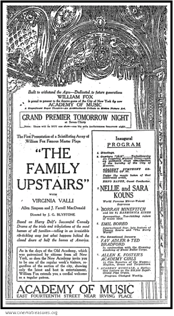 Academy of Music Opening Day Advertisement