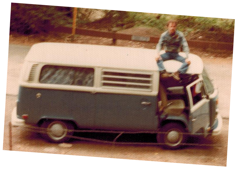 Dick atop VW Bus